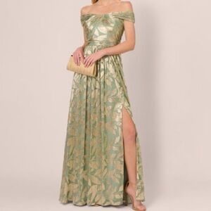 Adrianna Papell Sage & Gold Gown
